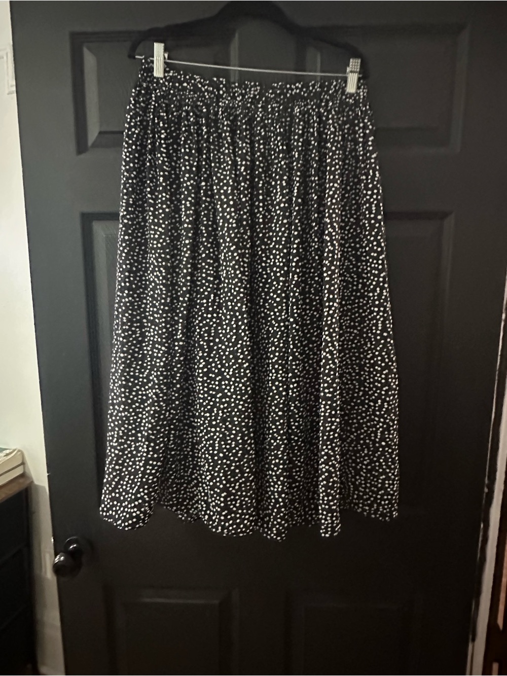 Source Unknown Black Midi Skirt with White Dot Print